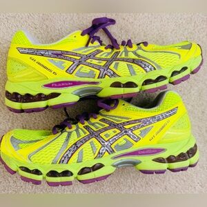 ASICS Women's Gel Nimbus 15 Neon Yellow and Purple Running Shoes 🦄